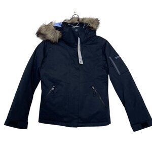 ROXY Ski Jacket Girls Size 10 M Black Faux Fur Trim Hooded Snowboarding Coat